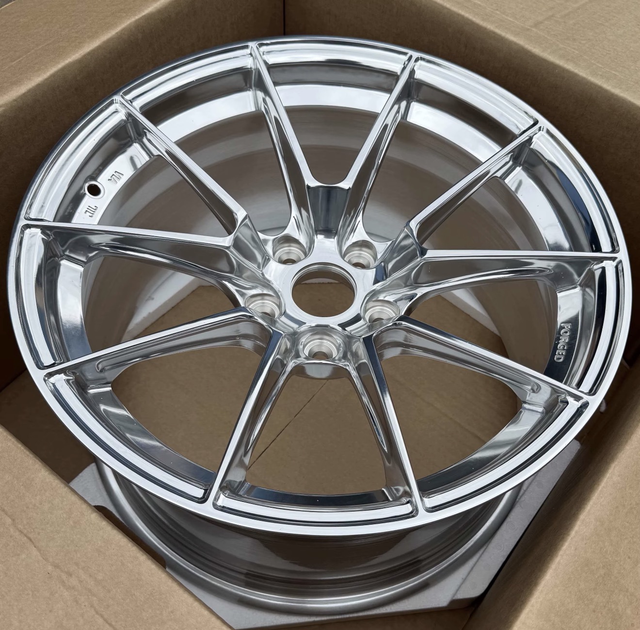Polished split-spoke (WORK Emotion CR-style) aftermarket wheel